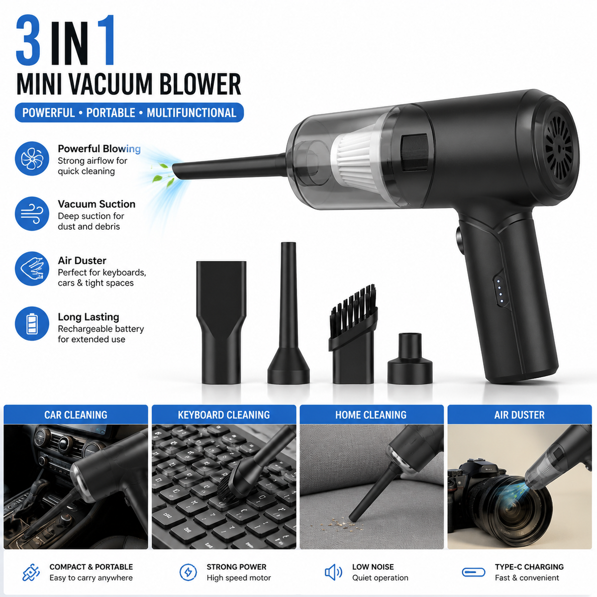 3 in 1 Mini Vacuum Blower